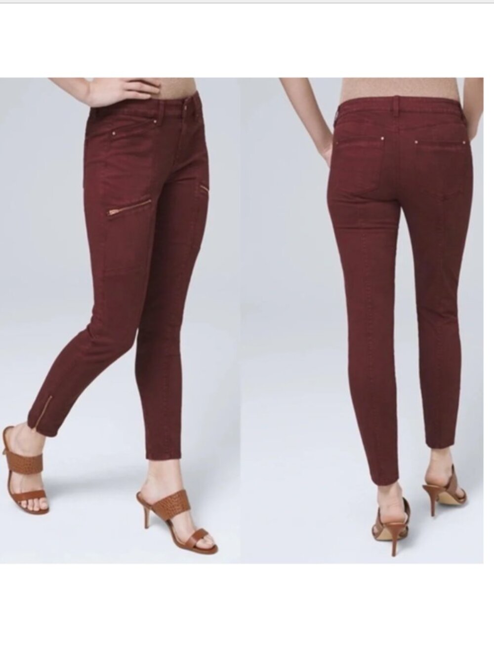 WHBM Mid-Rise Skinny Crop Jeans Burgundy Size 10